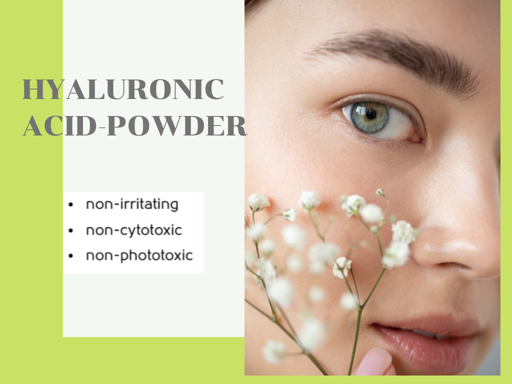 Hyaluronic Acid –Powder  ไฮยาลูโรนิค แอซิดขนาดโมเลกุลใหญ่ 1,300 -1,800 kDa สร้างฟิมล์ปกคลุมผิว และช่วยรักษาความชุมชื้นให้กับผิว